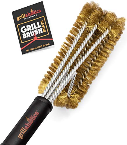 Grillaholics Essentials Brass Grill Brush - Softer Brass Bristle Wire Grill Brush for Safely Cleaning Porcelain and Ceramic Grates - Lifetime Manufacturer's Warranty