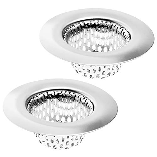 2 Pack - 2.25" Top / 1" Basket- Sink Strainer Bathroom Sink, Utility, Slop, Laundry, RV and Lavatory Sink Drain Strainer Hair Catcher. Stainless Steel