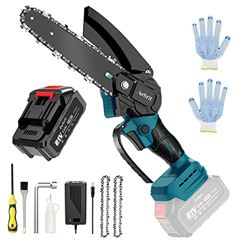 6 Inch Mini chainsaw-Battery Operated Chainsaw Cordless w/ 21V 3.0Ah Battery & Fast Charger,Electric Pruning Chain Saw with Replacement Chain,One-Handed Electric Chainsaw-Tool-Free Installation