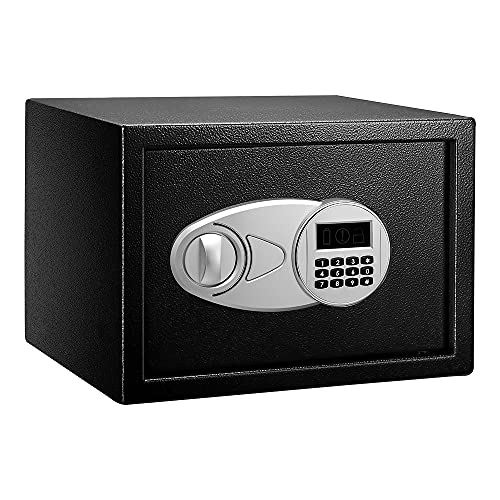 Amazon Basics Steel Security Safe and Lock Box with Electronic Keypad - Secure Cash, Jewelry, ID Documents - 0.5 Cubic Feet,13.8 x 9.8 x 9.8 Inches
