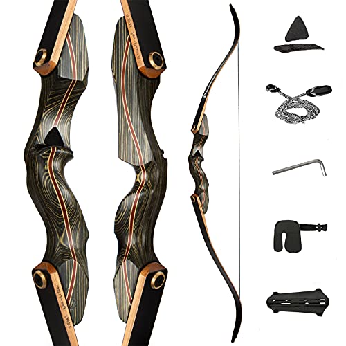 Deerseeker 60" Traditional Bows Handmade Longbow Recurve Bows Laminated Bamboo Limbs Horsebows Set for Hunting Archery Practice Target Shooting RH40lbs