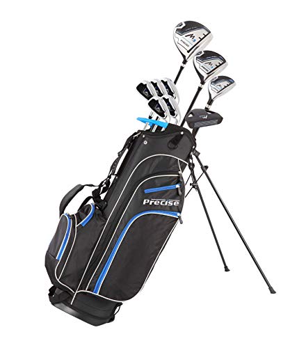 Precise M3 Men's Complete Golf Clubs Package Set Includes Driver, Fairway, Hybrid, 6-PW, Putter, Stand Bag, 3 H/C's - Right Handed - Regular or Tall Size (Blue - Regular, Right Handed)