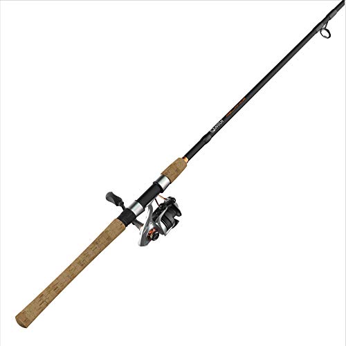 Quantum Reliance Spinning Reel and Fishing Rod Combo, 7-Foot 2-Inch 1-Piece Fishing Pole, Size 30 Reel, Changeable Right- or Left-Hand Retrieve, Graphite Rod with Cork Handle, Silver/Black